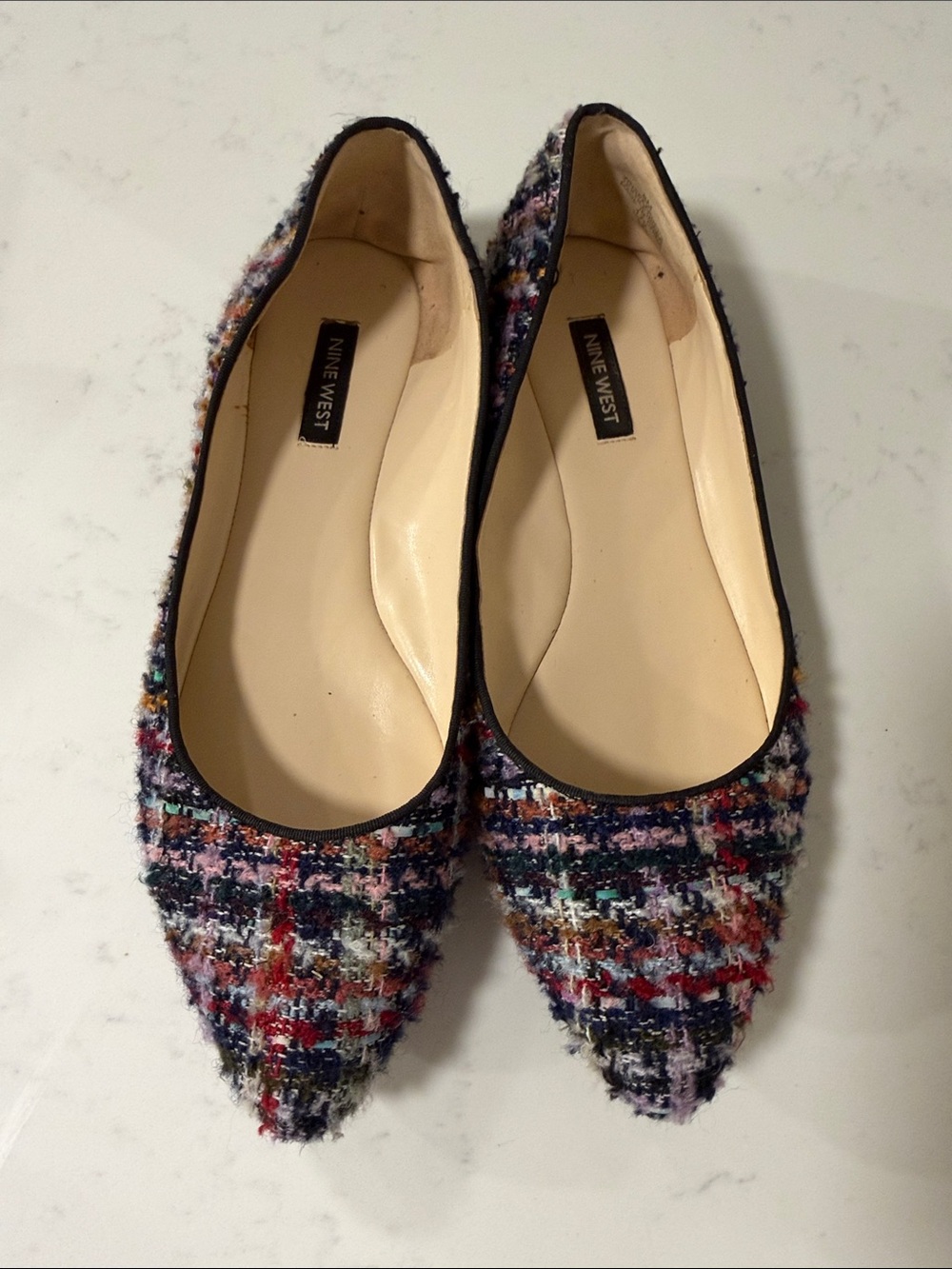 Nine West Multicolor Tweed Pointed Toe Flats with Black Trim - Picture 4 of 7